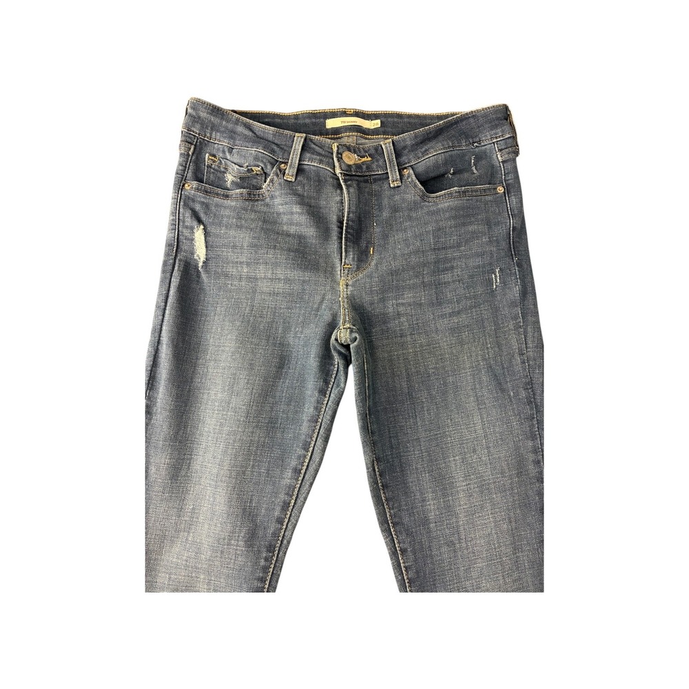 Levi's 711 Skinny Jeans Dark Wash Distressed Size 28x30 - Picture 2 of 10